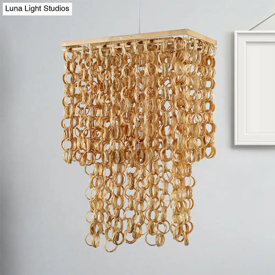 Bamboo Drop Pendant Single Light Hanging Lamp For Dining Room - 16’/19.5’ Wide Beige Color