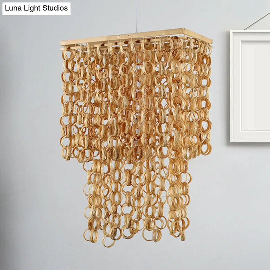 Chinese Tassel Bamboo Drop Pendant Hanging Lamp - Single Light Beige 16/19.5 Wide Dining Room