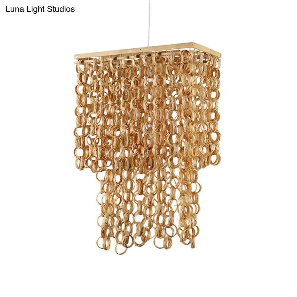 Bamboo Drop Pendant Single Light Hanging Lamp For Dining Room - 16’/19.5’ Wide Beige Color