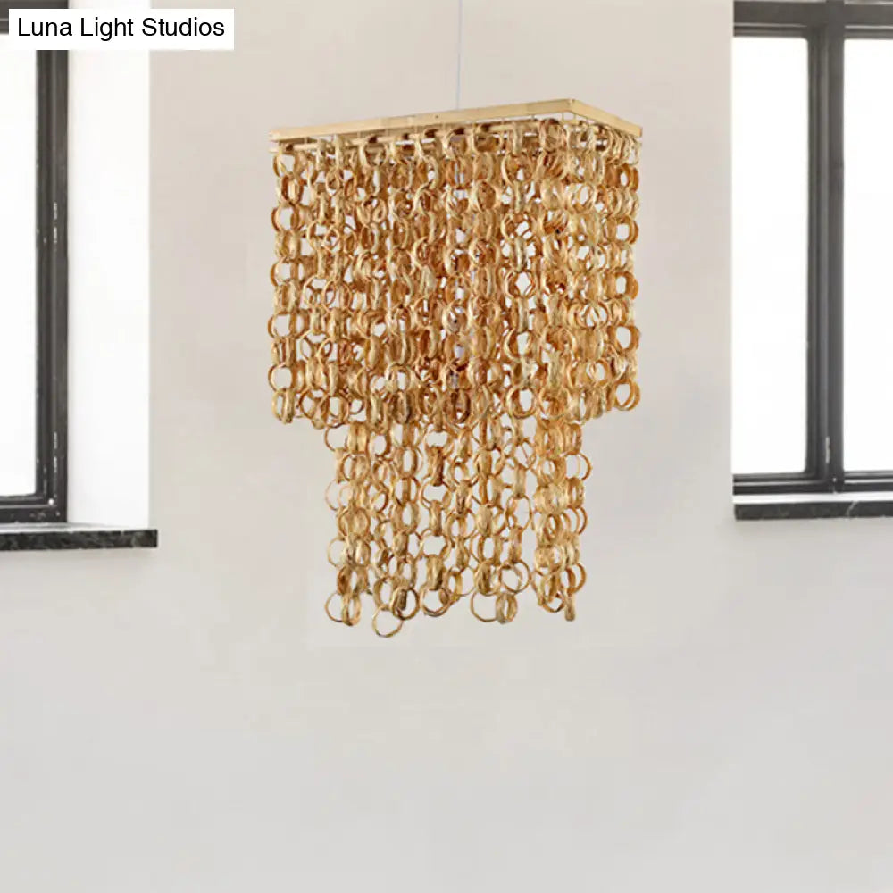 Chinese Tassel Bamboo Drop Pendant Hanging Lamp - Single Light Beige 16/19.5 Wide Dining Room