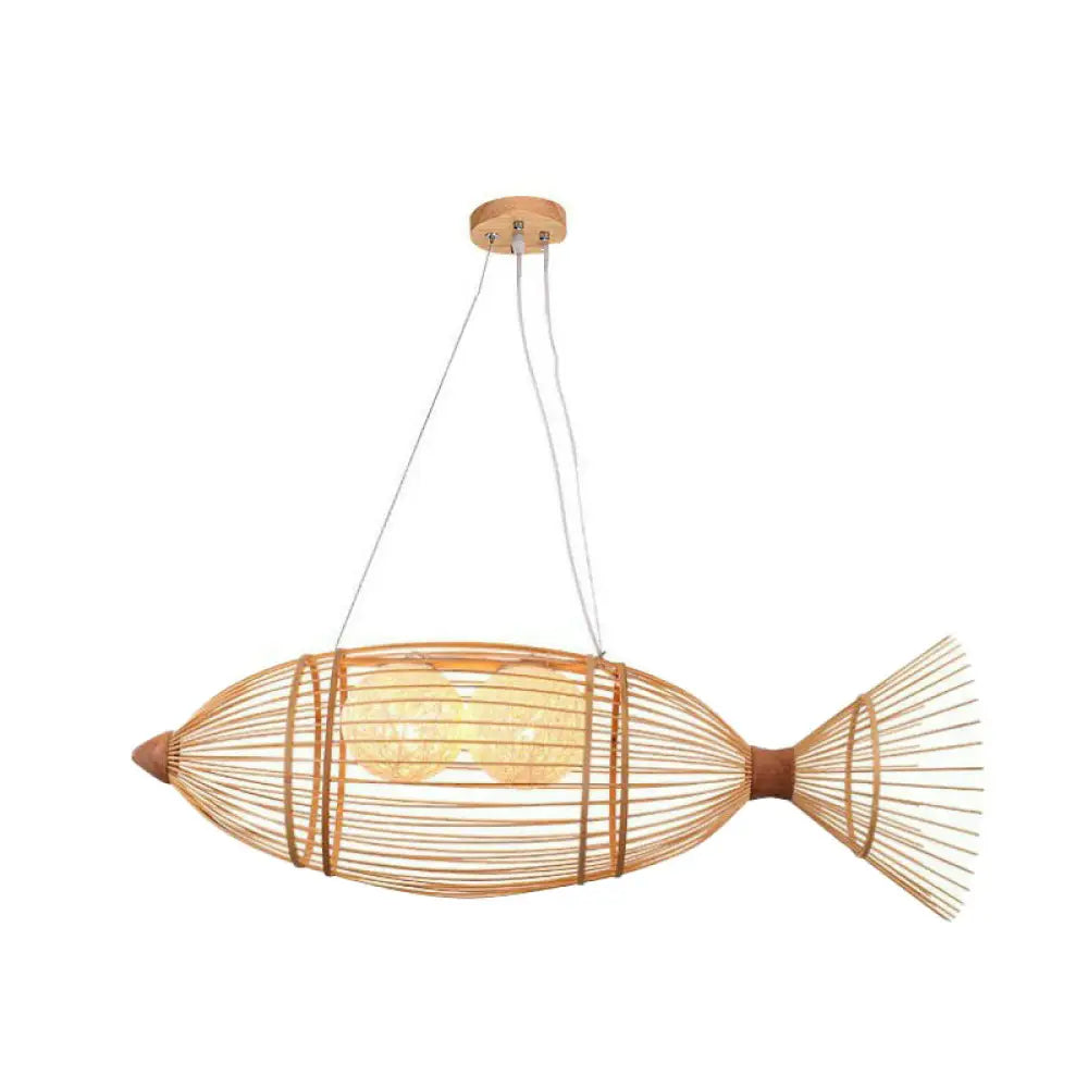 Bamboo Fish Chandelier Pendant Light For Corridor - Minimalist Wood Lighting 2 /