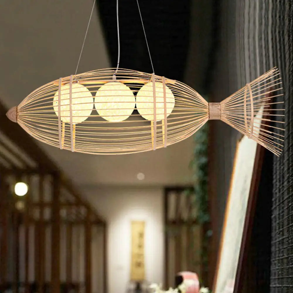 Bamboo Fish Chandelier Pendant Light For Corridor - Minimalist Wood Lighting 3 /