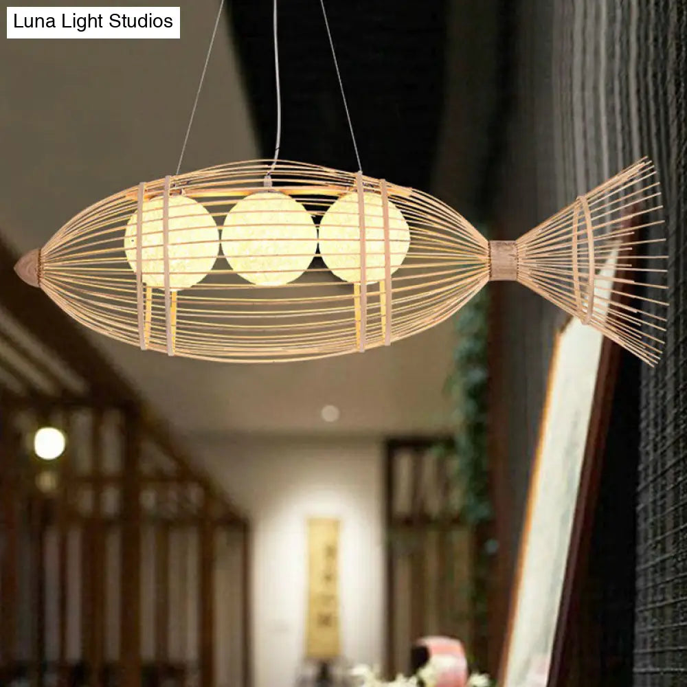 Bamboo Fish Chandelier Pendant Light For Corridor - Minimalist Wood Lighting