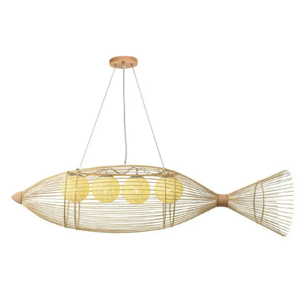 Bamboo Fish Chandelier Pendant Light For Corridor - Minimalist Wood Lighting 4 /