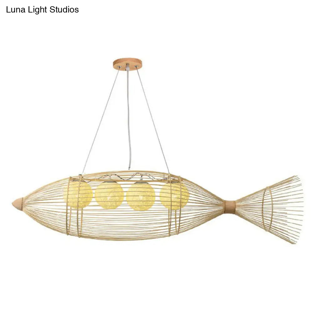 Bamboo Fish Chandelier Pendant Light For Corridor - Minimalist Wood Lighting
