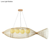 Bamboo Fish Chandelier Pendant Light For Corridor - Minimalist Wood Lighting