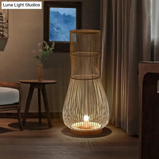 Bamboo Fish Trap Floor Lamp - Sleek Single-Bulb Illumination For Restaurants And Homes