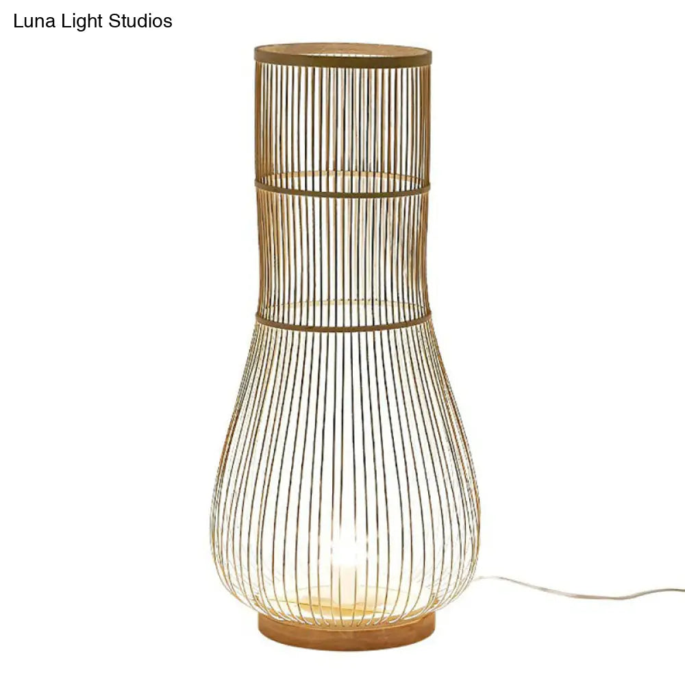 Bamboo Fish Trap Floor Lamp - Sleek Single-Bulb Illumination For Restaurants And Homes