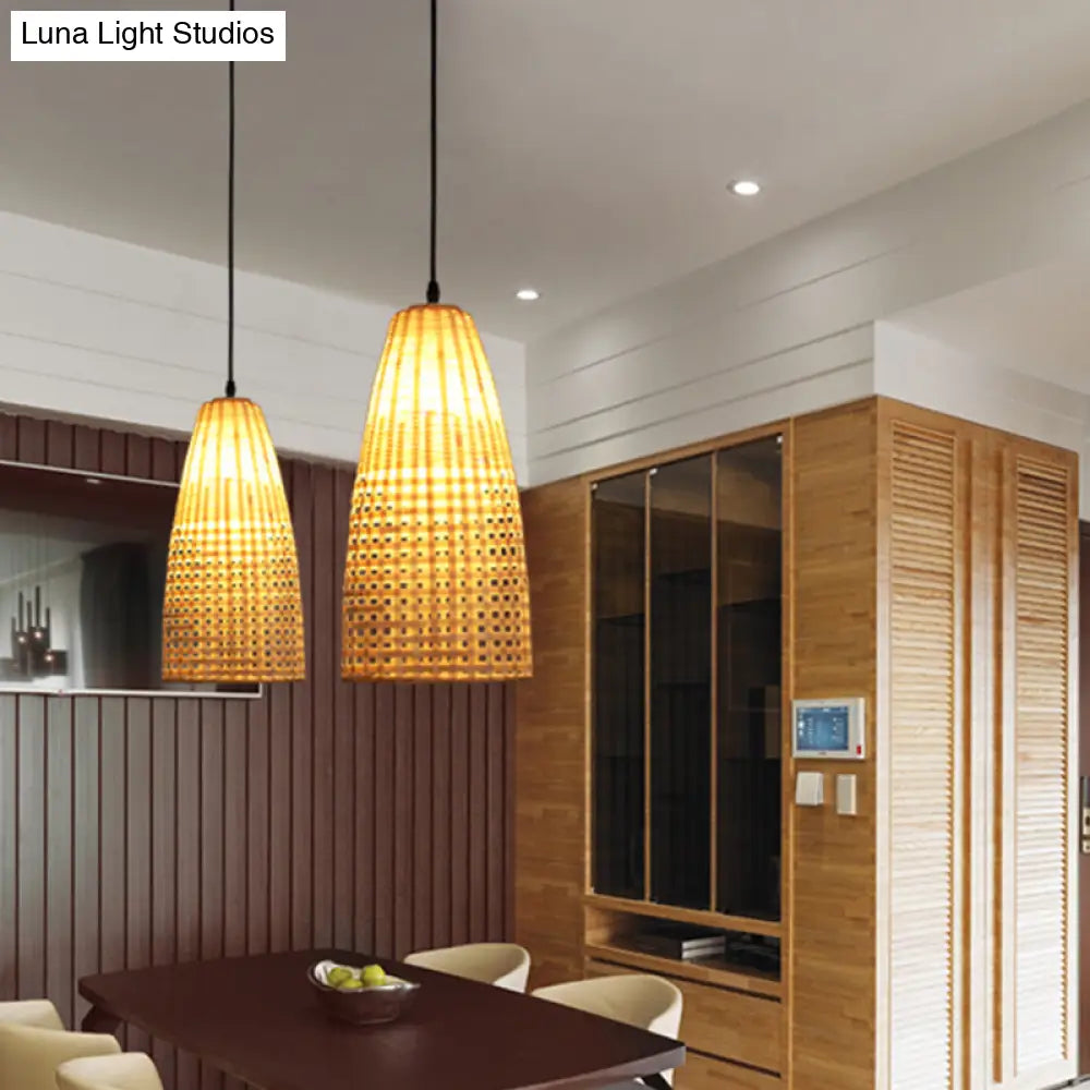 Bamboo Flared Hanging Lamp: Chinese Inspired Pendant Light For Dining Room