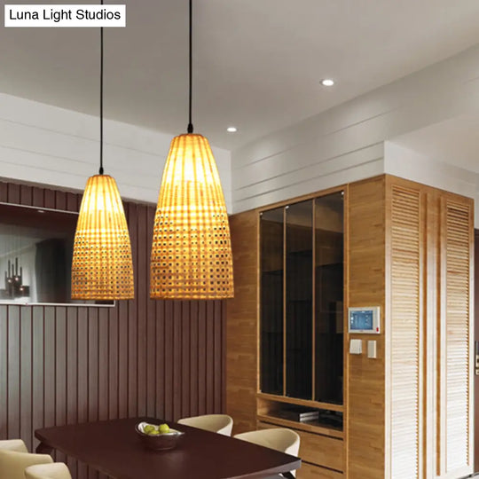 Bamboo Flared Hanging Lamp: Chinese Inspired Pendant Light For Dining Room