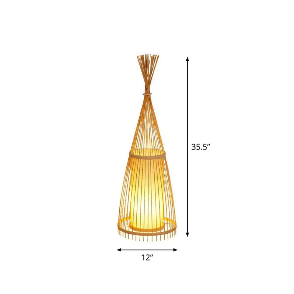 Bamboo Floor Lamp From South-East Asia With Tapered Design And Cylindrical Shade Wood / Small