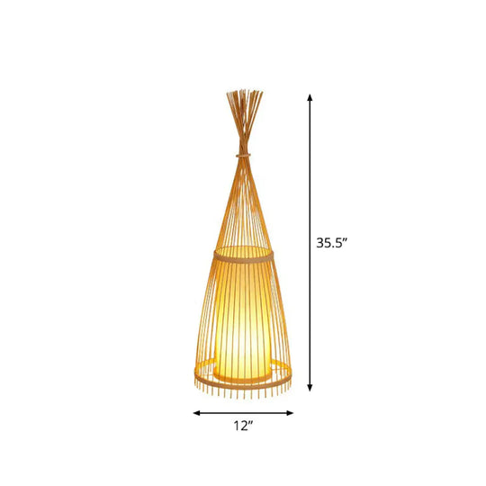 Bamboo Floor Lamp From South-East Asia With Tapered Design And Cylindrical Shade Wood / Small