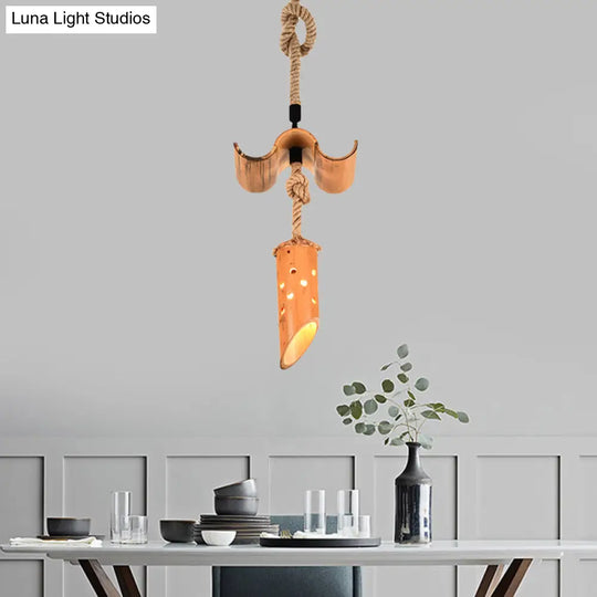 Bamboo Flute Pendant Lamp: Brown Hollow-Out Design 1-Light Ceiling Hanging Light