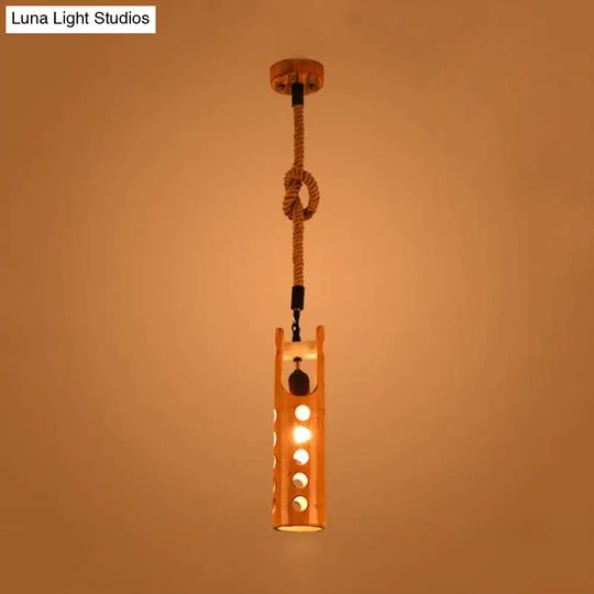 Bamboo Flute Pendant Lamp: Brown Hollow-Out Design 1-Light Ceiling Hanging Light