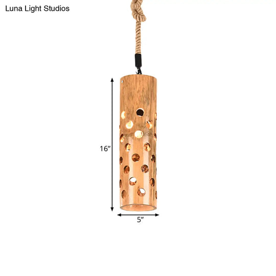 Bamboo Flute Pendant Lamp: Brown Hollow-Out Design 1-Light Ceiling Hanging Light