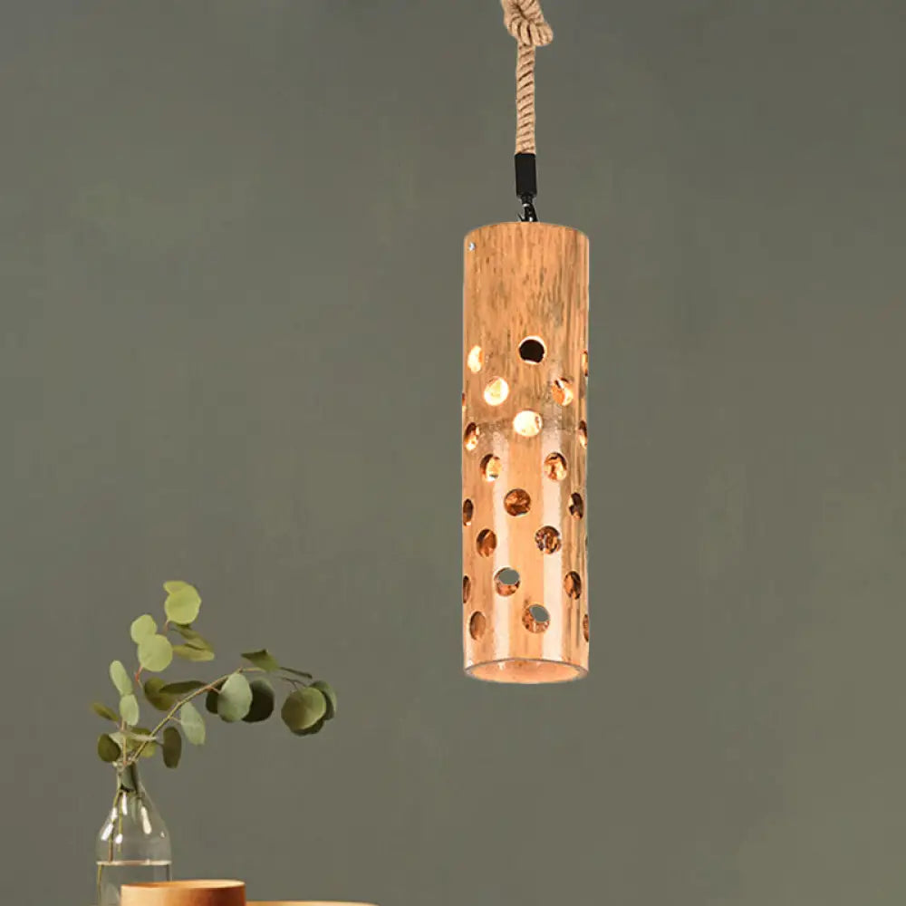 Bamboo Flute Pendant Lamp: Brown Hollow-Out Design 1-Light Ceiling Hanging Light / C