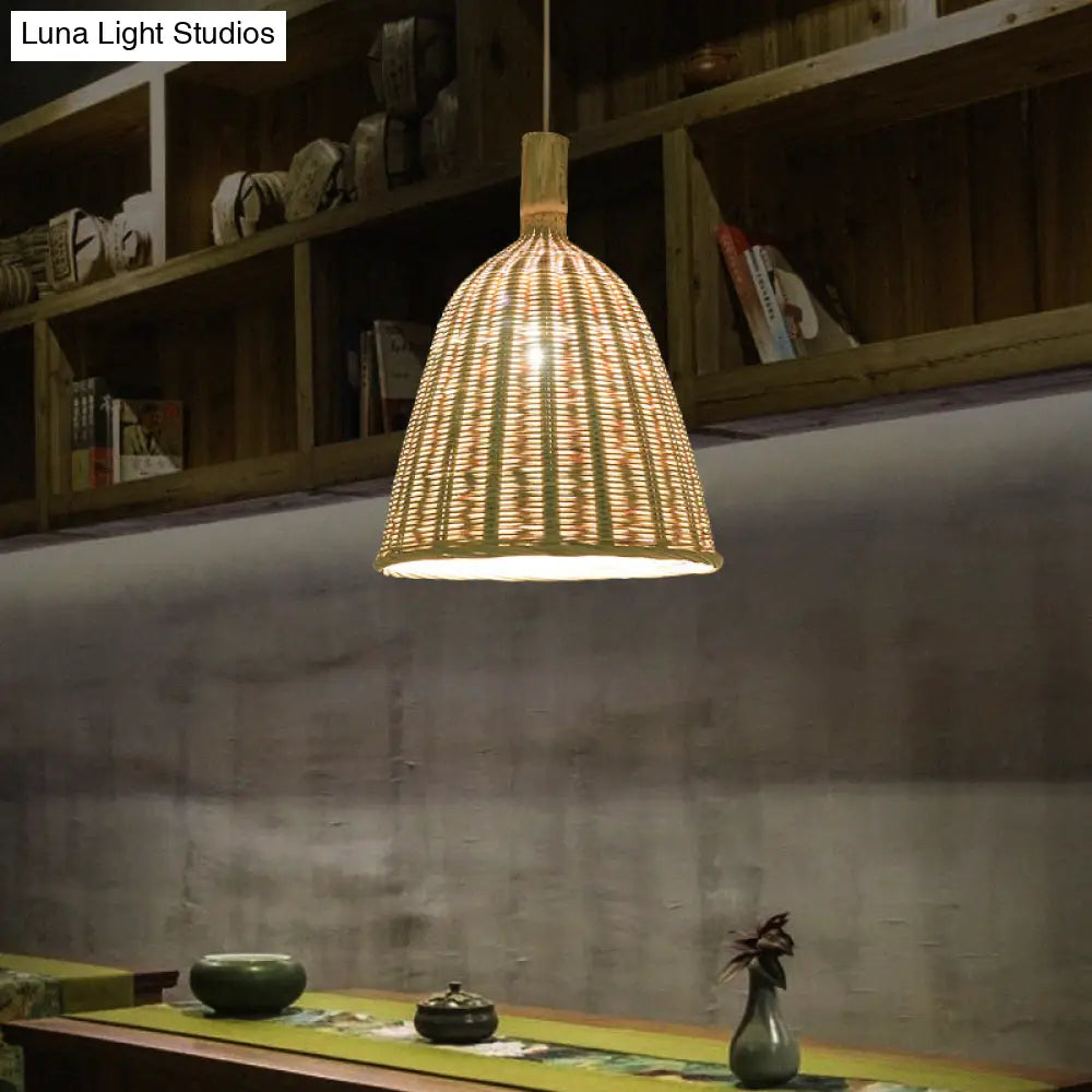 Bamboo Funnel Tea Room Pendant Light - Wood Simplicity Fixture