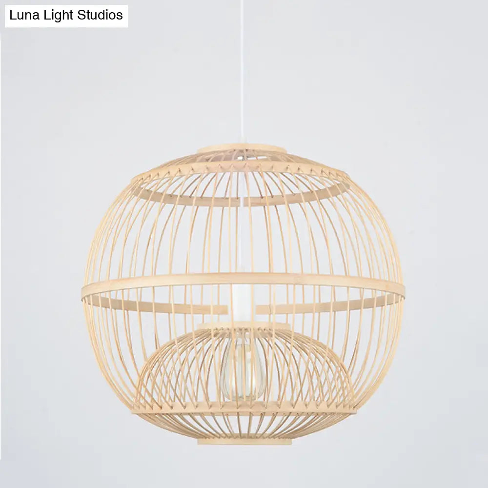 Bamboo Globe Pendant Light Fixture - 14/16 Dia 1 Modern Style Beige Ideal For Dining Rooms / 14