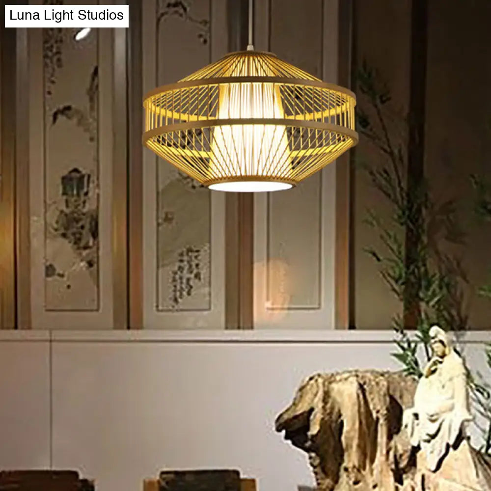 Bamboo Globe Pendant Light: 1-Light Fixture For Restaurants Beige