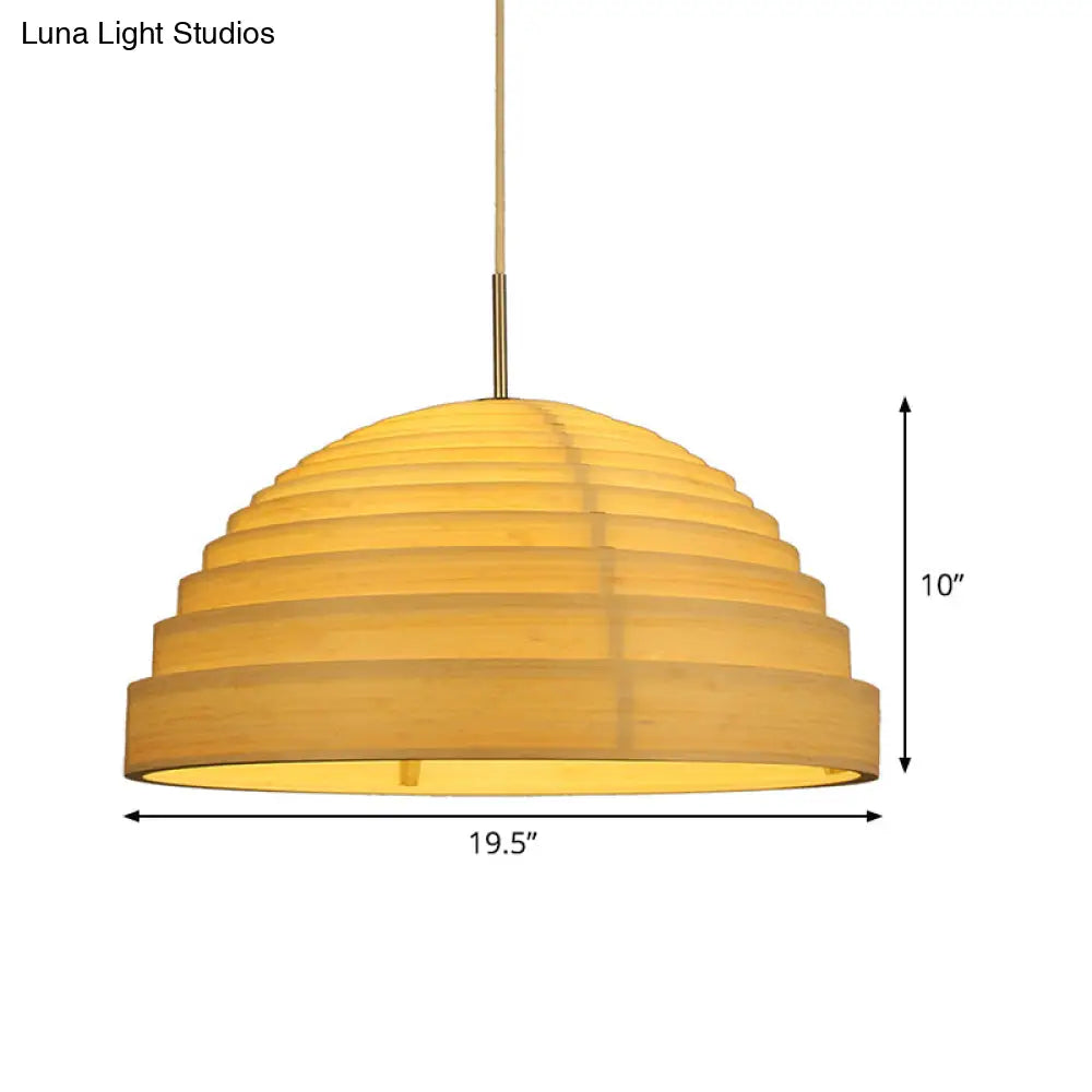 Bamboo Half Globe Hanging Light - Asian Style Wood Ceiling Lamp