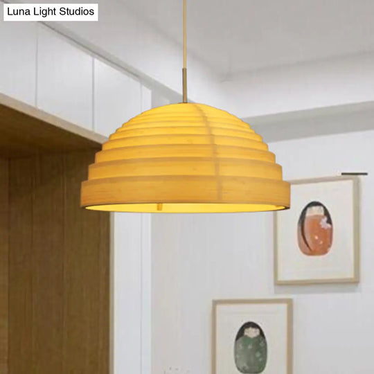 Bamboo Half Globe Hanging Light - Asian Style Wood Ceiling Lamp