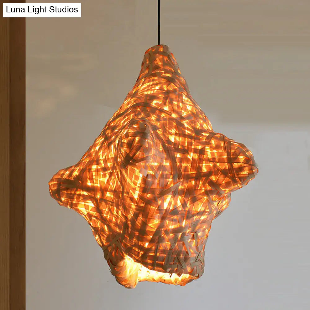 Bamboo Hand-Twisted Pendant Light: Japanese 1-Head Suspended Wood Fixture