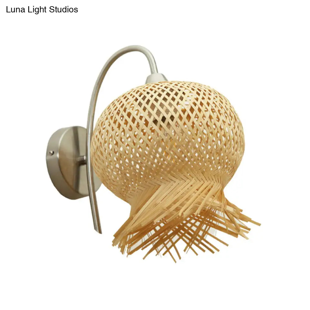 Bamboo Hand-Woven Sconce Wall Lamp With Metal Gooseneck Arm - Flaxen