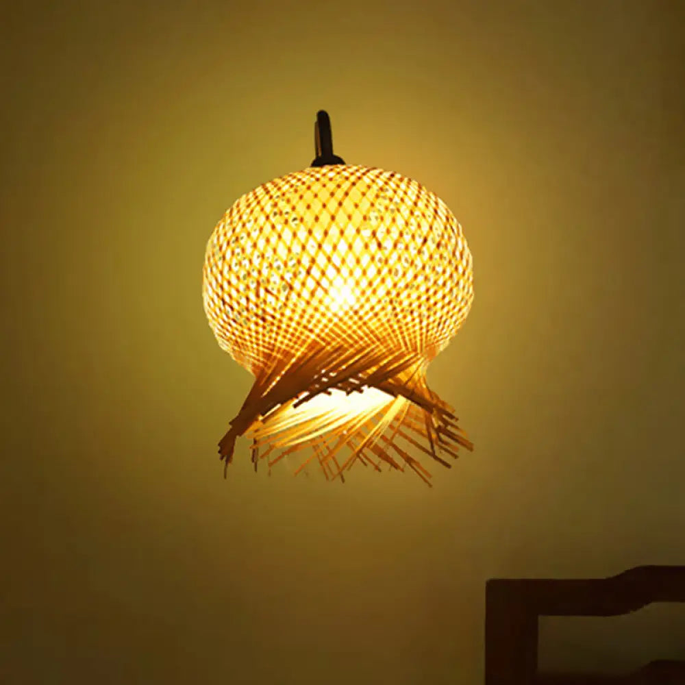 Bamboo Hand-Woven Sconce Wall Lamp With Metal Gooseneck Arm - Flaxen