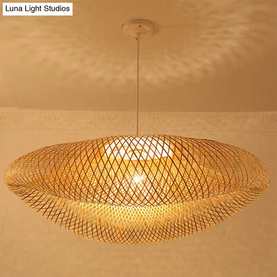 Handcrafted Bamboo Wood Pendant Light Rustic Suspension Ceiling Lamp With 1 Bulb