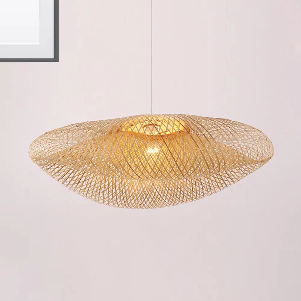 Bamboo Handmade Wood Ceiling Light With Suspension For Traditional Touch - 1 Bulb