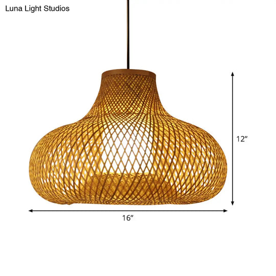 Bamboo Handwoven Japanese Pendant Lamp - 1 Head Ceiling Suspension Light In Flaxen