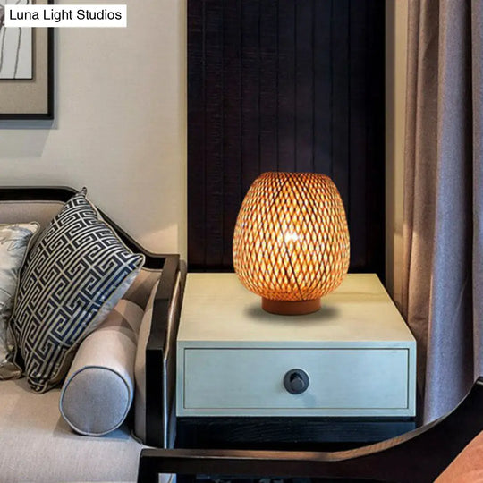 Bamboo Handwoven Lantern Nightstand Lamp - Contemporary Single-Bulb Table Light