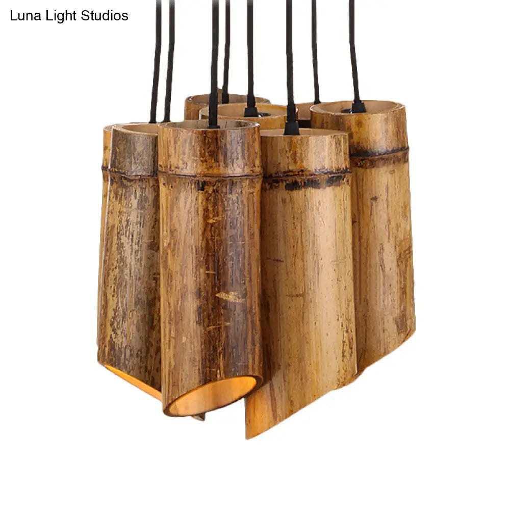 Bamboo Hanging Lamp Antique Tube Suspension Light - 8 Lights Beige Ideal For Bistro Restaurant