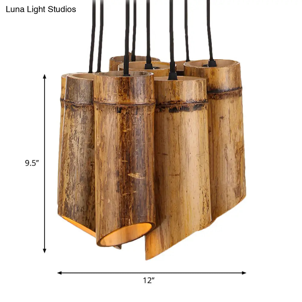 Bamboo Hanging Lamp With Antique Tube Suspension - Eight-Light Beige For Bistro Restaurants