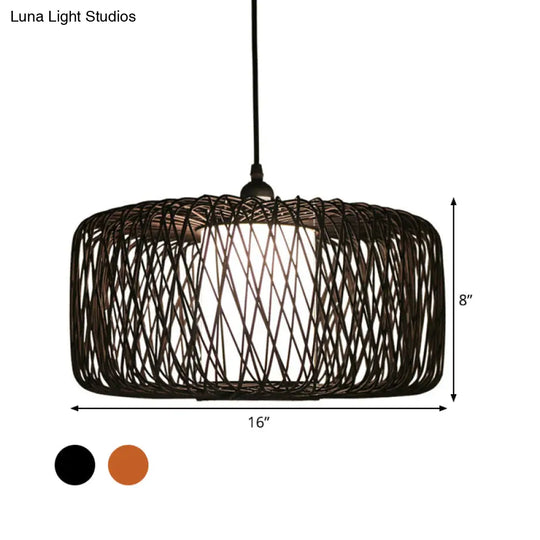 Bamboo Hanging Lamp - Asian Design 1 Bulb Pendant Light For Dining Room