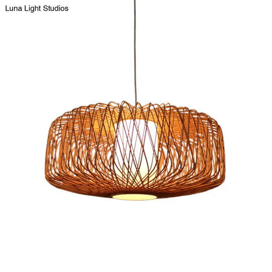 Bamboo Hanging Lamp - Asian Design 1 Bulb Pendant Light For Dining Room