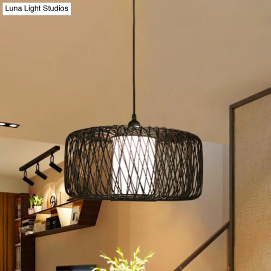 Bamboo Hanging Lamp - Asian Design 1 Bulb Pendant Light For Dining Room