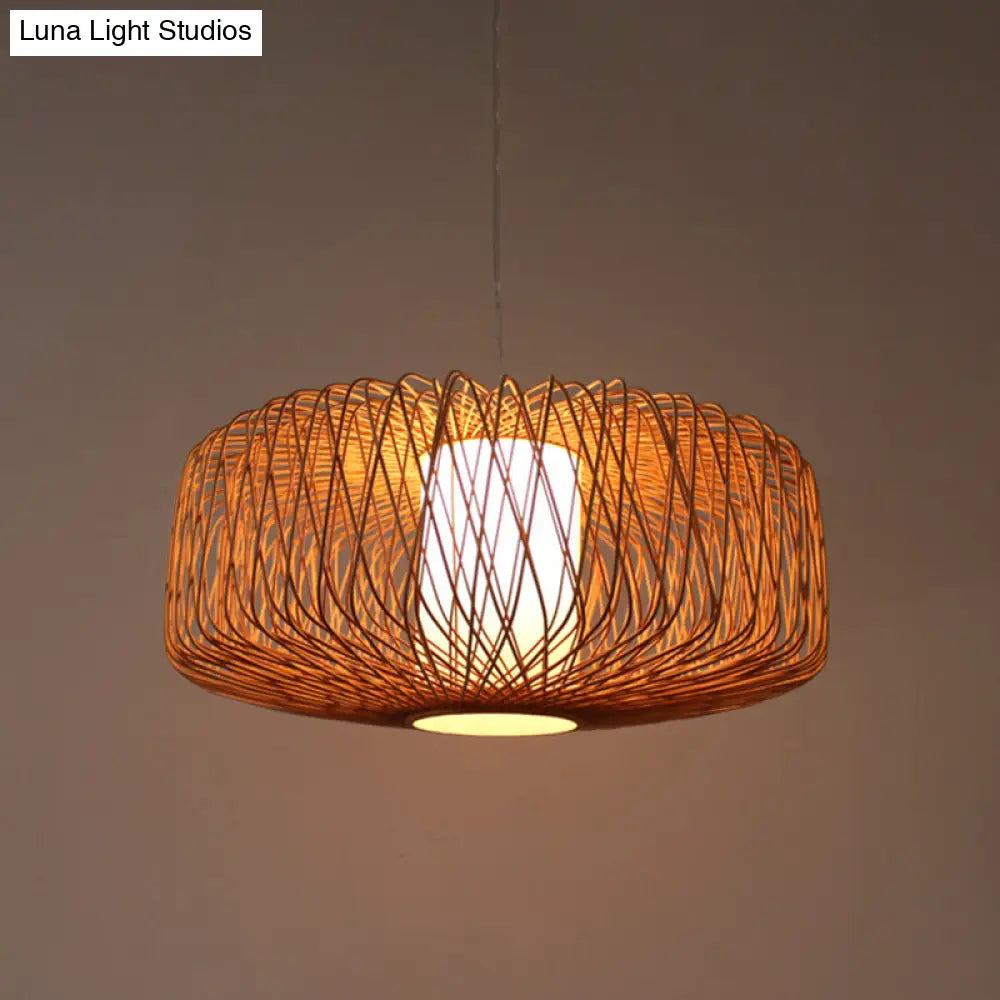 Bamboo Hanging Lamp - Asian Design 1 Bulb Pendant Light For Dining Room