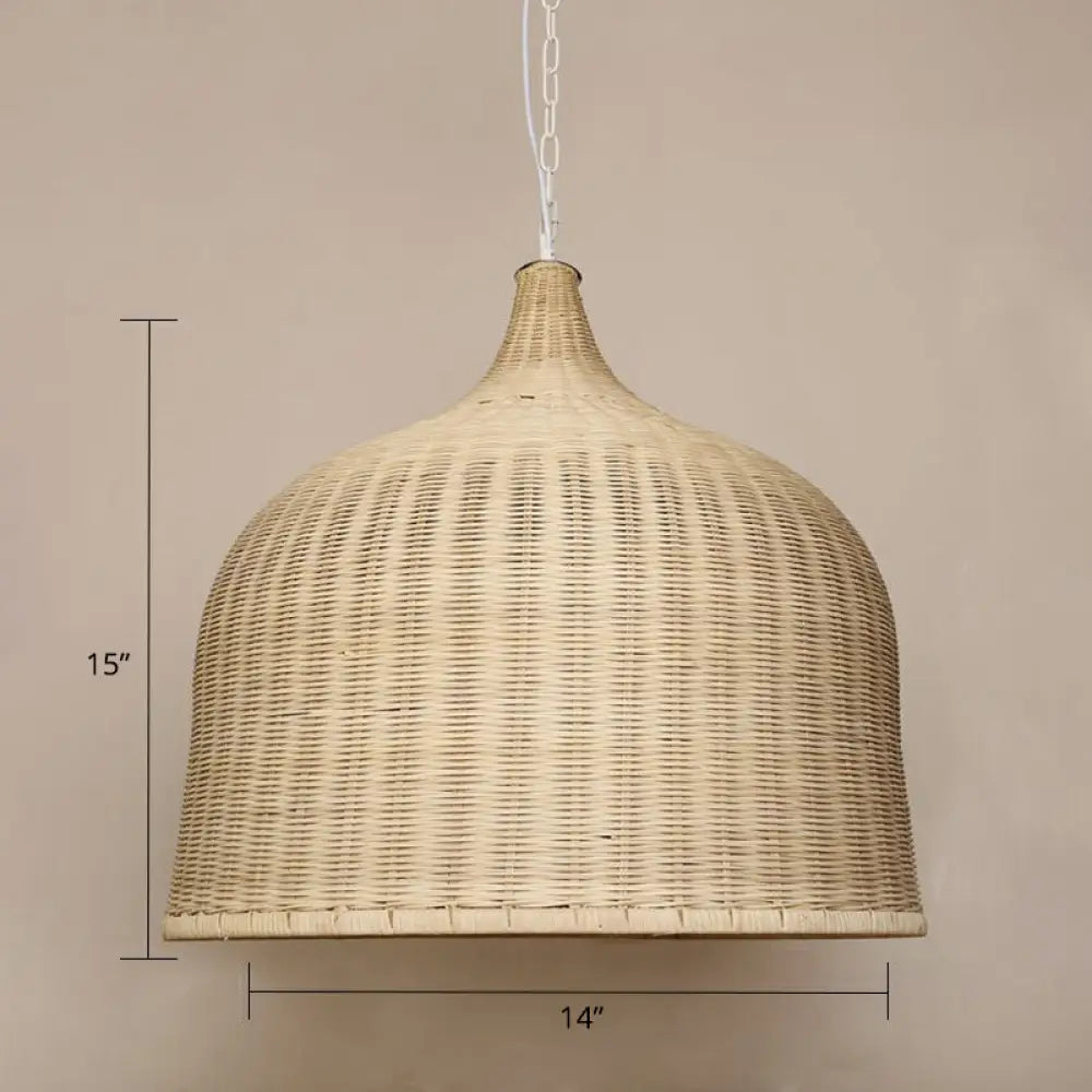 Bamboo Hanging Lamp: Modern Cloche Shape Wood Ceiling Light For Bedroom / 14’