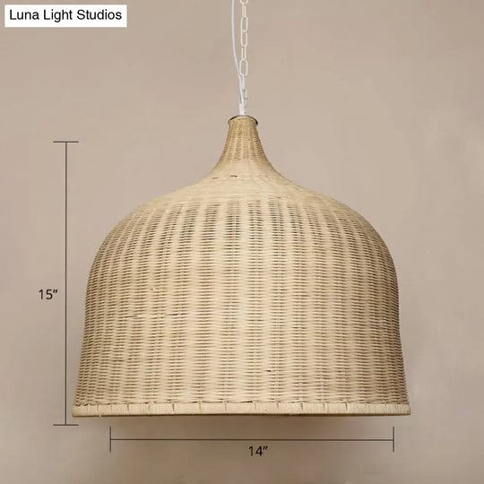 Modern Bamboo Hanging Lamp With Cloche Shape And Wood Fixture - Bedroom Ceiling Light / 14