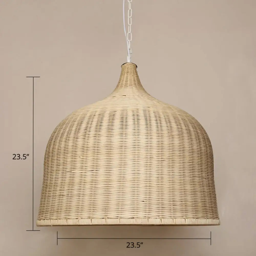 Bamboo Hanging Lamp: Modern Cloche Shape Wood Ceiling Light For Bedroom / 23.5’