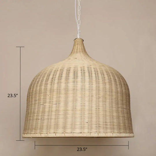 Bamboo Hanging Lamp: Modern Cloche Shape Wood Ceiling Light For Bedroom / 23.5’