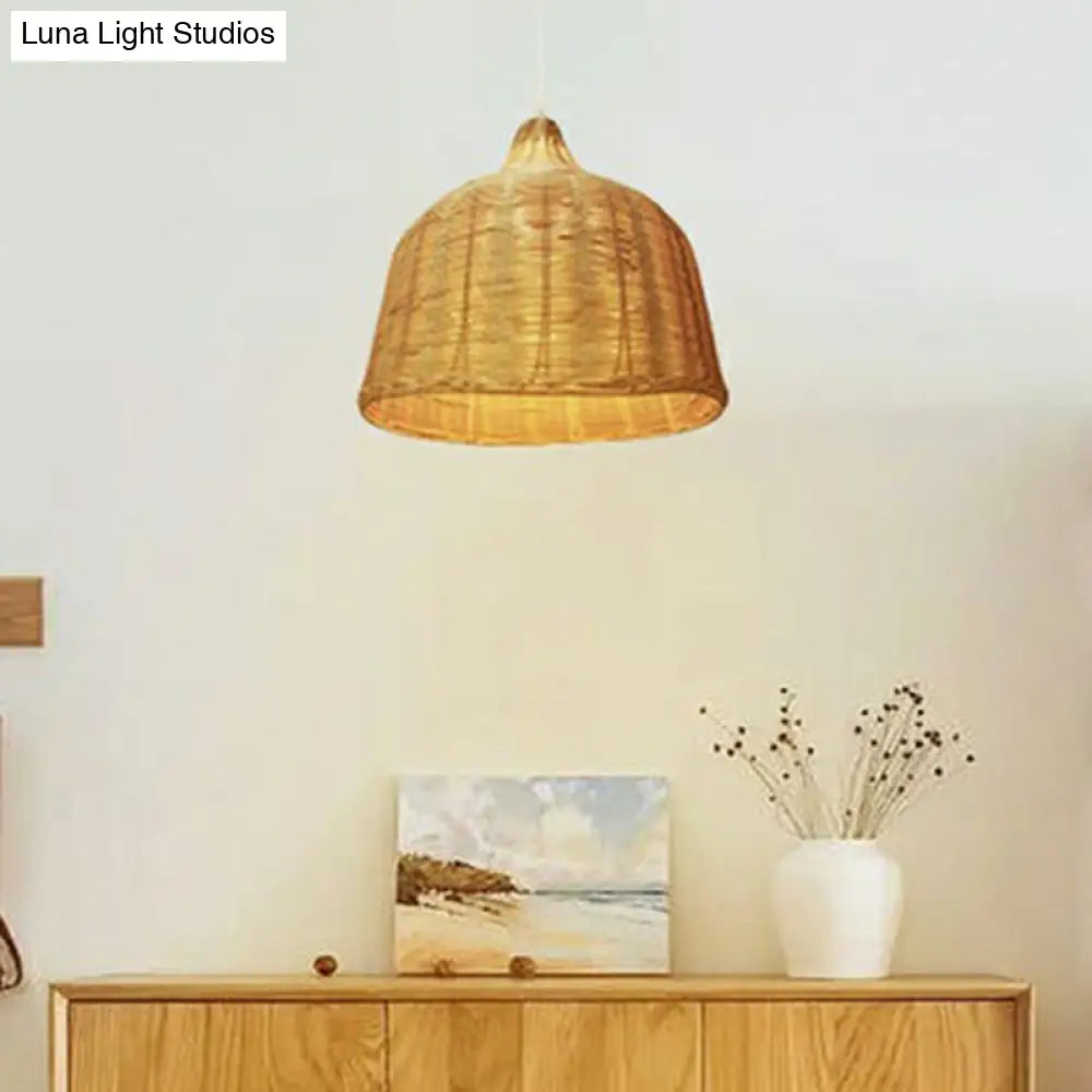 Bamboo Hanging Lamp: Modern Cloche Shape Wood Ceiling Light For Bedroom