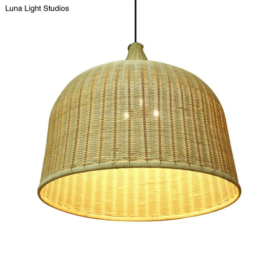 Bamboo Hanging Lamp: Modern Cloche Shape Wood Ceiling Light For Bedroom