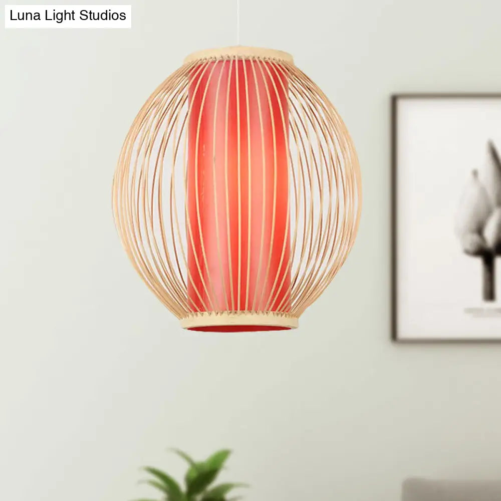 Bamboo Hanging Light Fixture With Chinese Style Suspension - 1-Light Global Kitchen Lamp Inner Red