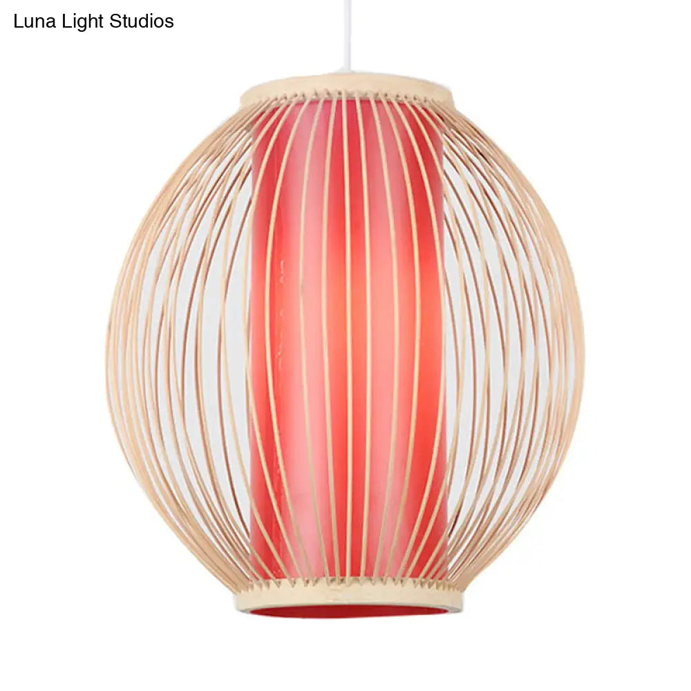 Bamboo Hanging Light Fixture With Chinese Style Suspension - 1-Light Global Kitchen Lamp Inner Red