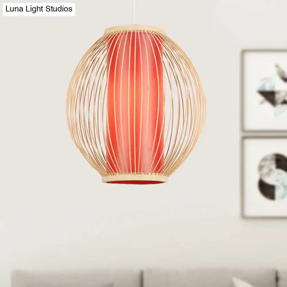 Bamboo Hanging Light Fixture With Chinese Style Suspension - 1-Light Global Kitchen Lamp Inner Red