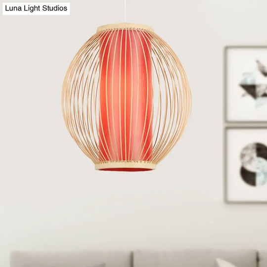 Bamboo Hanging Light Fixture With Chinese Style Suspension - 1-Light Global Kitchen Lamp Inner Red