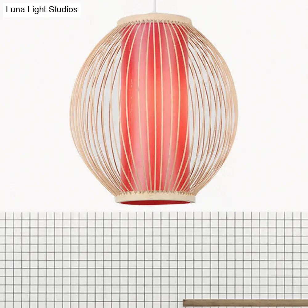 Bamboo Hanging Light Fixture With Chinese Style Suspension - 1-Light Global Kitchen Lamp Inner Red