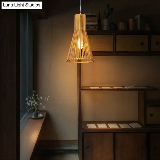 Bamboo Horn-Shaped Asian Ceiling Light - Tea Room 1Bulb Lighting